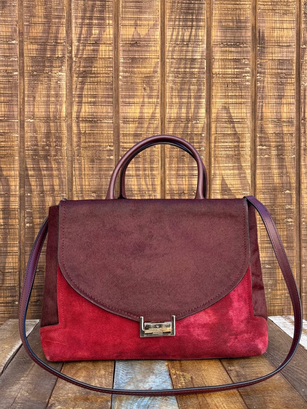 Kate Spade Red Plum Bordeaux Mira Street Keran Calf Hair Leather Purse